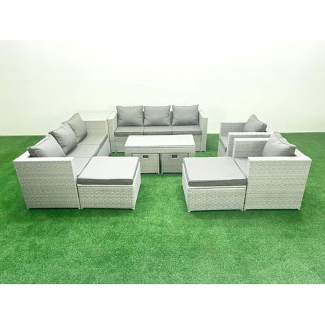 Fimous Outdoor Rattan Garden Furniture Set with Grey Cushions Luxury 12 Seater with 2 Chairs and Coffee Table For Conservatory,Patio (1/5)