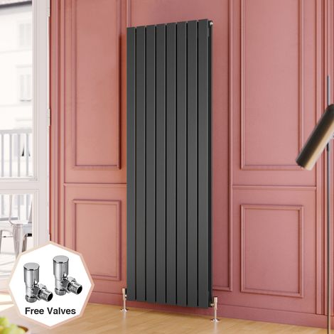 ELEGANT 1800 x 608 mm Anthracite Modern Tall Bar Radiator Double Flat Panel Designer Bathroom Radiator + Angled Radiator Valves (1/5)