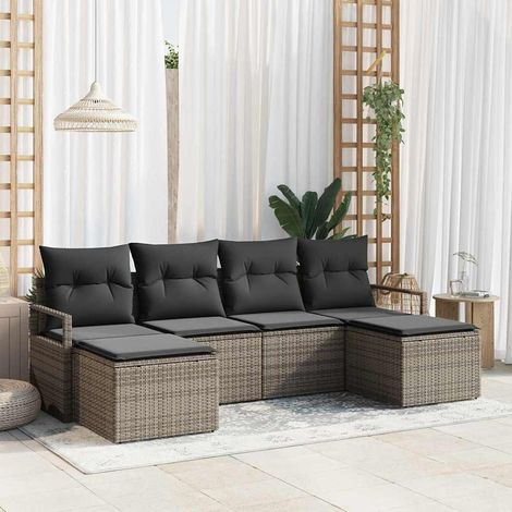 Sofa Set 6 pcs Grau Poly-Rattan