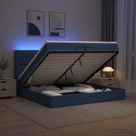 vidaXL Lit coffre avec matelas et LED Bleu 200 x 200 cm Tissu (1/5)