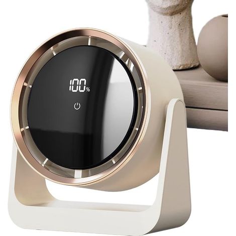 Ventilador de mesa USB blanco con pantalla LED: silencioso, recargable, se puede montar en la pared, ideal para el dormitorio o la oficina. (1/5)