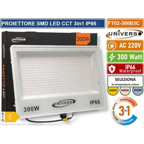UNIVERSO FT02-300B3C FARO PROIETTORE SMD LED ULTRA SLIM 300W CCT SWITCH TEMPERATURA COLORE SELEZIONABILE IP66 (1/5)