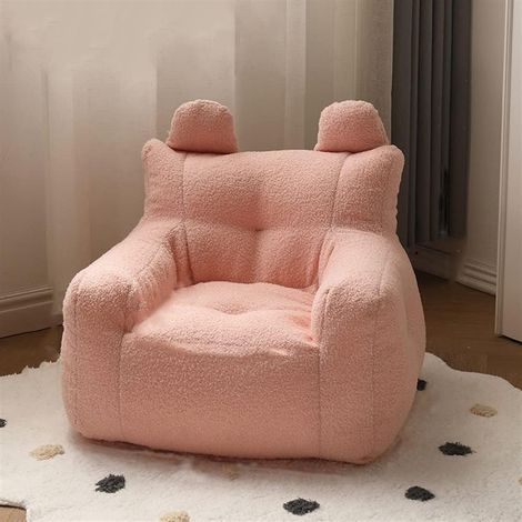 Pouf pouf pour enfants - Pouf de rangement pour peluches - Canapé enfant mignon et compact avec rembourrage en polaire - Fauteuil de sol - Mobilier pour chambre d'enfant (Couleur : Rose) (1/5)