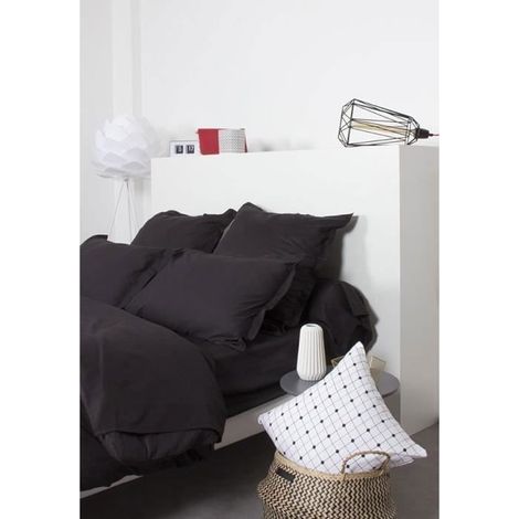 Drap Housse Uni Coton 140X190 Cm Noir