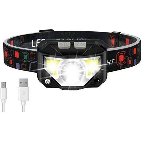 Lampe frontale rechargeable, lampe de poche à capteur de lumière LED puissante, étanche, 6 modes, adaptée à la pêche et à la course à pied (1/5)
