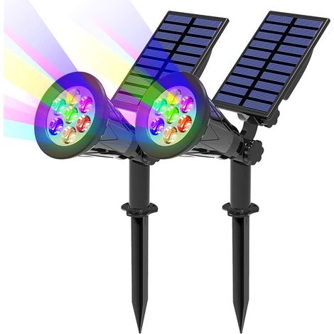 7 LED Lampe Solaire 2Packs Solaire Projecteur avec 7 Couleurs Changent Extérieur sans Fil Etanche IP65 Lampe Jardin avec 180° Réglable Spot Solaire Extérieur pour Jardin, Cour, Extérieur, Chemin