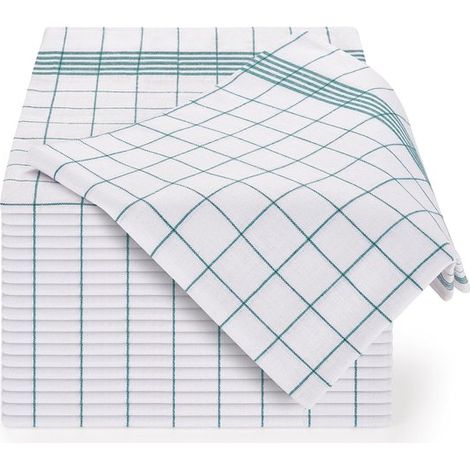 Set di strofinacci di alta qualità, 45 x 65 cm, 20 pezzi, lavabili in lavatrice, altamente assorbenti, elegante motivo a quadri, verde chiaro. (1/5)