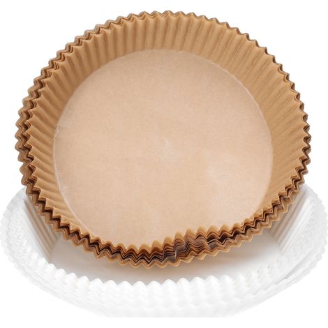 Papier à air fryer jetable - Tapis liner - Papier d’étuve - Papier de cuisson antiadhésif - 30/50/100 pièces - Blanc/Bois - Pulpe alimentaire - 6,30"/7,87" - Température 230°C (1/5)