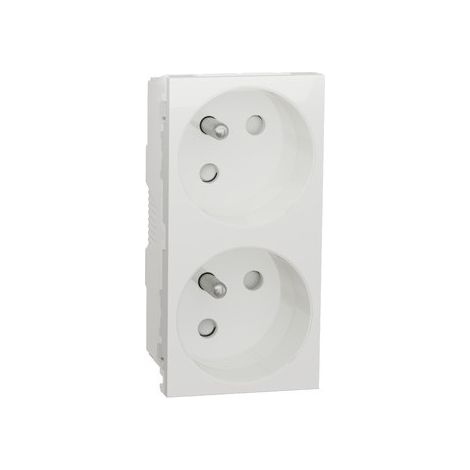 Schneider NU306918 Unica - toma doble 2P+T - FR - 45° - conexión rápida - Blanco - solo mecanismo