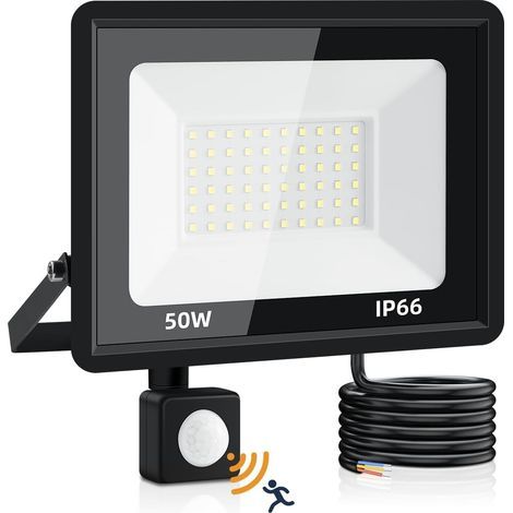 Foco LED exterior de 50 W con sensor de movimiento, foco LED exterior superbrillante de 5000 lúmenes, foco LED exterior blanco frío de 6500 K, iluminación exterior impermeable IP66 para jardín, patio  (1/5)