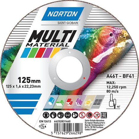 Disque à tronçonner Multi Purpose Norton - 230 - 1,9 - 22,23 - 41-plat