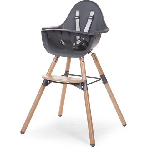 Chaise Haute Bébé/Enfant, Evolutive, Dès 6 mois, Réglable en Hauteur, Harnais 5 Points, Nombreux Accessoires, Compatible avec Transat Naissance Evolu, Bois de Hêtre, Evolu 2, Anthracite (1/5)