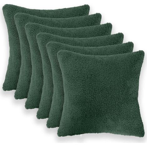 Housse de coussin 6 pcs HEERLEN Vert foncé 30 x 30 cm Bouclé vidaXL (1/5)