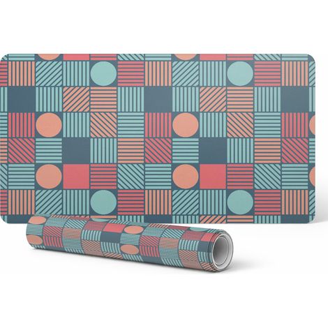 Alfombrilla de escritorio de vinilo con estampado geom茅trico retro de 90x45 cm.