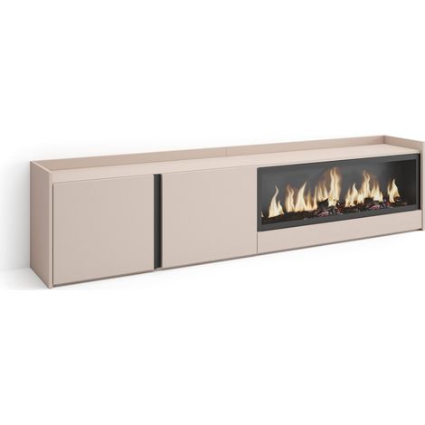 Skraut Home - Mueble TV, Televisión, Muebles de salón, almacenaje, 212x35x50cm, Para TV hasta 80", Chimenea eléctrica XXL, Estilo Moderno, Beige (1/5)