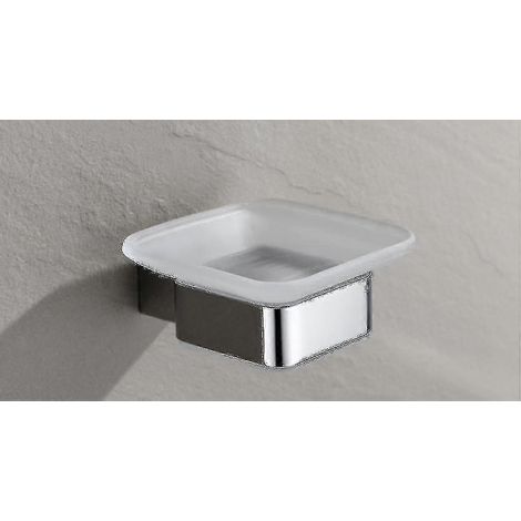 Porte-savon carré en acier inoxydable avec porte-savon mural en verre dépoli (1/5)