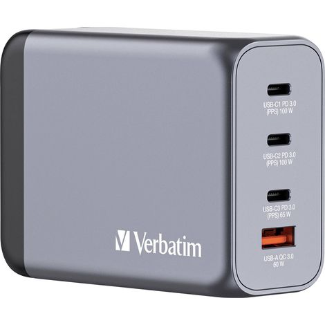 Verbatim GNC-200 GaN Adaptateur de voyage 200 W 1x USB-A, 3x USB-C® Power Delivery, Power Delivery 3.0, QC 3.0 gris GaN, avec adaptateur pour l'Europ W996063 (1/5)