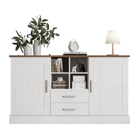 Buffet , veinage bois blanc et marron - 2 portes, 2 tiroirs (1/5)