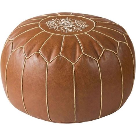 Housse de pouf ronde en cuir – Pouf ottoman marocain fait main, repose-pieds non rembourré – Décoration bohème – Salon style bohème – JBMEDIA (1/4)