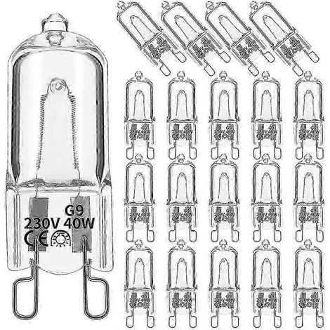 Ampoules halogènes G9, pour lustres et suspensions - lot de 20, 40 W, transparentes, dimmables, blanc chaud 2800 K (1/5)