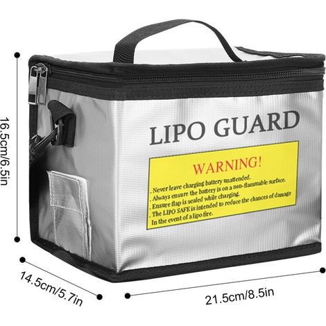 Lipo Safe Bag,Sac Lipo Ignifuge et Antidéflagrant Bac Batterie Pochette Anti Feu Protection Sac Batterie avec Double Fermeture et Bandoulière réglable pour Le Chargement et Rangement Piles (1/4)