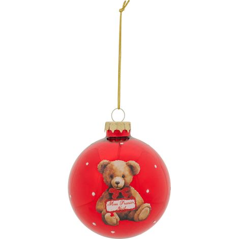 Déco Sapin Boule de Noël en Verre D 8 cm Rouge déco Ourson - Feeric Christmas (1/2)