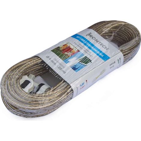 Kit cavo stendibiancheria Diam. 4 x 20 mt. bianco con tenditore + 2 morsetti