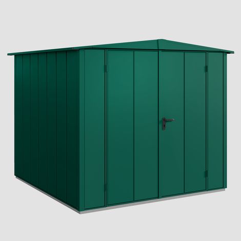 Hörmann Ecostar Metall-Gerätehaus Elegant mit Satteldach Typ 2, 238 x 238 cm, moosgrün, 5,7 m², 2-flüglige Tür