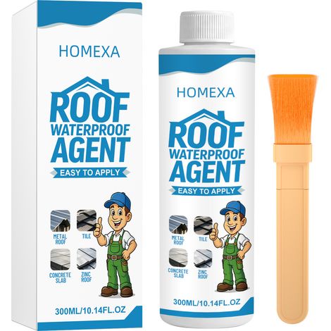 Revêtement imperméable gris HOMEXA pour toitures, appuis de fenêtre, fissures importantes et fuites dans les bâtiments de plain-pied (300 ml x 1, pinceau x 1) (1/5)