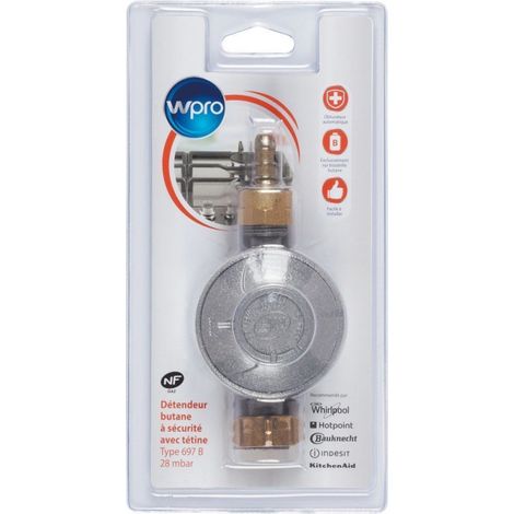 WPRO DBB028 Regulador con obturador automático integrado para gas butano con tetina extraíble presión 28mbar (1/3)