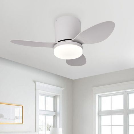 Ventilateur de plafond 25" Blanc avec Lumière LED, Télécommande, 3 Températures de Couleur et Silencieux pour Chambre (1/5)