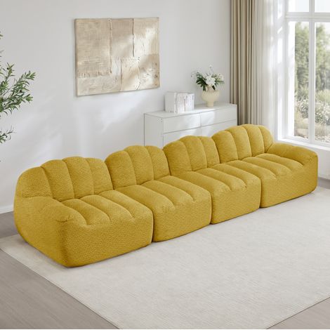 Sofá modular (366x104x79 cm), sin montaje, asiento amplio, respaldo ergonómico, fleece granular amarillo (1/5)