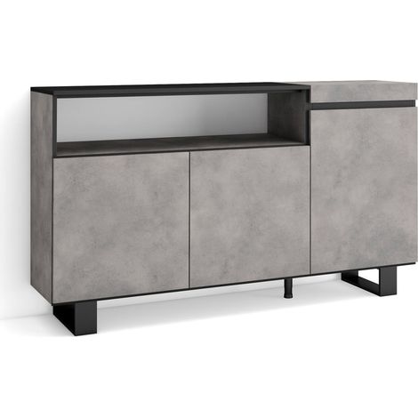 Skraut Home - Credenza, Mobile, Cucina, Madia, mobile ingresso, 150x87x35cm, 3 Porte, Design industriale, Stile moderno, Grigio Cemento (1/5)