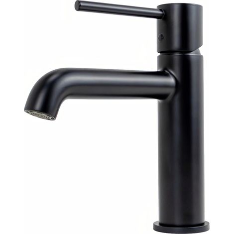 Mitigeur lavabo - Noir mat - Corps en laiton - Douchette céramique 30 mm - Bec fixe (1/5)