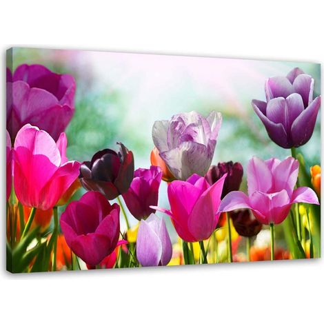 Tableau sur toile Tulipes Violet Fleurs Nature 90x60 (1/5)