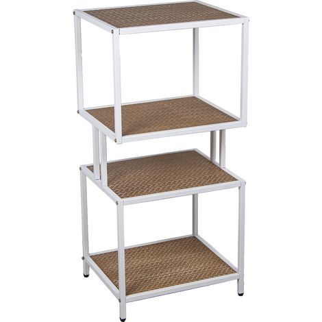 4 -Level -Weißmetallregal mit DM -Holzregalen 42X35x90cmpour alle Stile, um dem Haus eine Note zu verleihen (1/5)