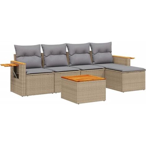 Ensemble de Meubles de Jardin en Rotin 6 Pièces avec Coussins Beiges (1/5)