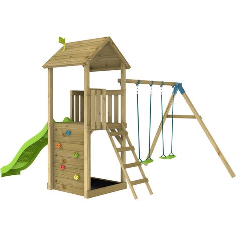 Aire de jeux OLIVÈTE SKYWOOD plateforme toboggan - bac à sable - bois FSC® (1/5)