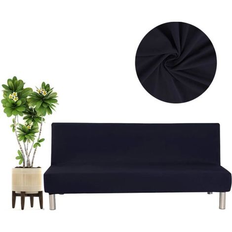Housse de Clic Clac Canapé-lit 3 Places Ajustable Housse pour Canapé sans Accoudoirs Élastique Protection de Canapé -Noir180-210cm