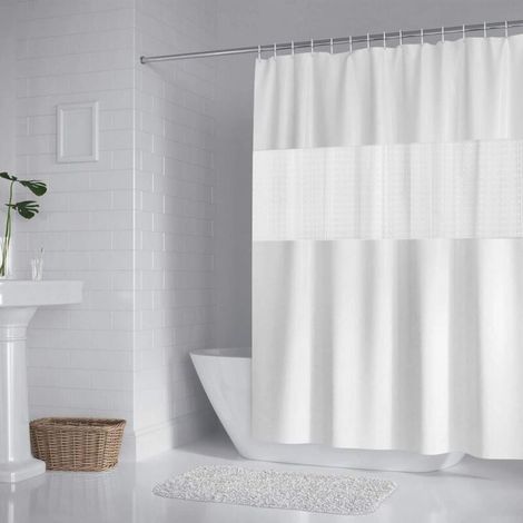 Rideau de douche 200x180cm imperméable à l'eau résistant à la moisissure EVA Polyester rideau de douche salle de bain blanc (1/4)