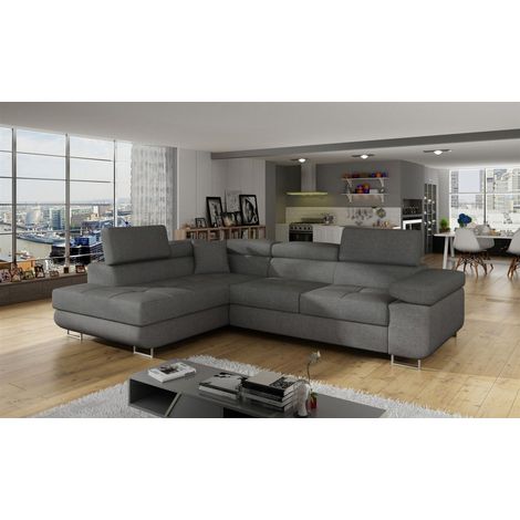 Ecksofa Schlafsofa SARRA in Stoff Sawana Grau Ottomane Links (1/5)