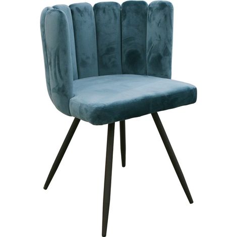 The Home Deco Factory – Chaise Ariel velours bleu canard – Dossier semi-circulaire – Hauteur d'assise 49,6 cm – Charge maximale 136 kg – Poids 6,55 kg (1/5)