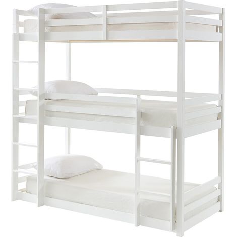 Lits superposés triple - 3 x 90 x 200 cm - Pin - Blanc + matelas - VAGAR (1/4)