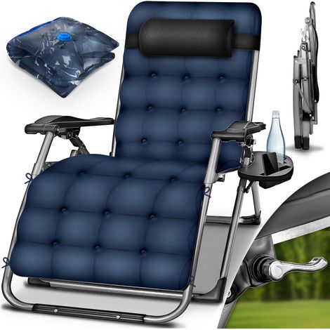 tillvex Tumbona plegable hasta 200 kg, azul marino Tumbona resistente a la intemperie para balcón, jardín y terraza Tumbona de exterior ajustable con acolchado grueso Tumbona relajante con almohada (1/5)