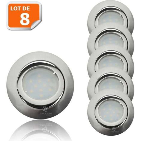 Lot de 8 Spot Led Encastrable Complete Satin Orientable lumière Blanc Chaud eq. 50W ref.209 (1/5)