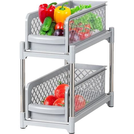 Organiseur coulissant pour armoire, organiseur Tiroir d'armoire de cuisine double couche,Organisateur rangement salle bain à 2 niveaux, organisateur - (1/5)