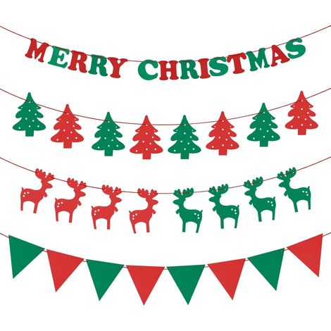 juego de decoración navideña, guirnalda de lino, diseño de ciervo y abeto, letras de Feliz Navidad, para interior/exterior (1/5)