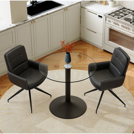 Set tavolo e sedie da pranzo rotondo in vetro temperato nero HAVRYA (1/5)