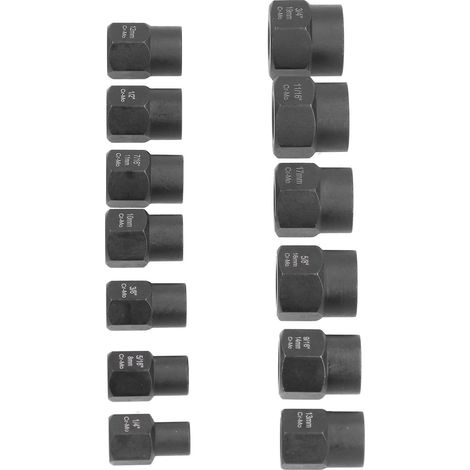 Lot de 13 douilles extraction écrous acier chrome vanadium noir pour retirer vis endommagées rouillées avec mallette rangement (1/5)
