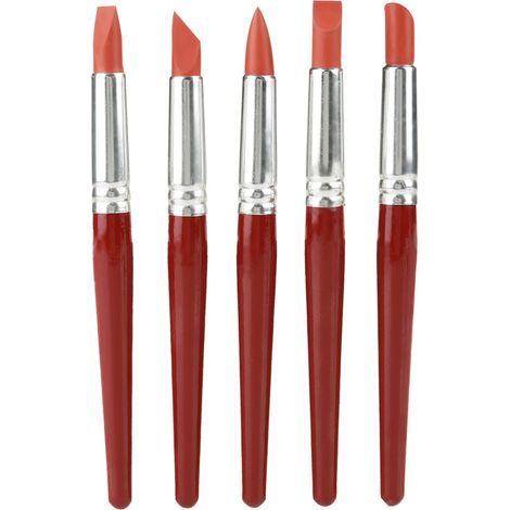 Lot de 5 grandes pointes en caoutchouc rouge pour outils de modelage argile, sculpture poterie. (1/5)